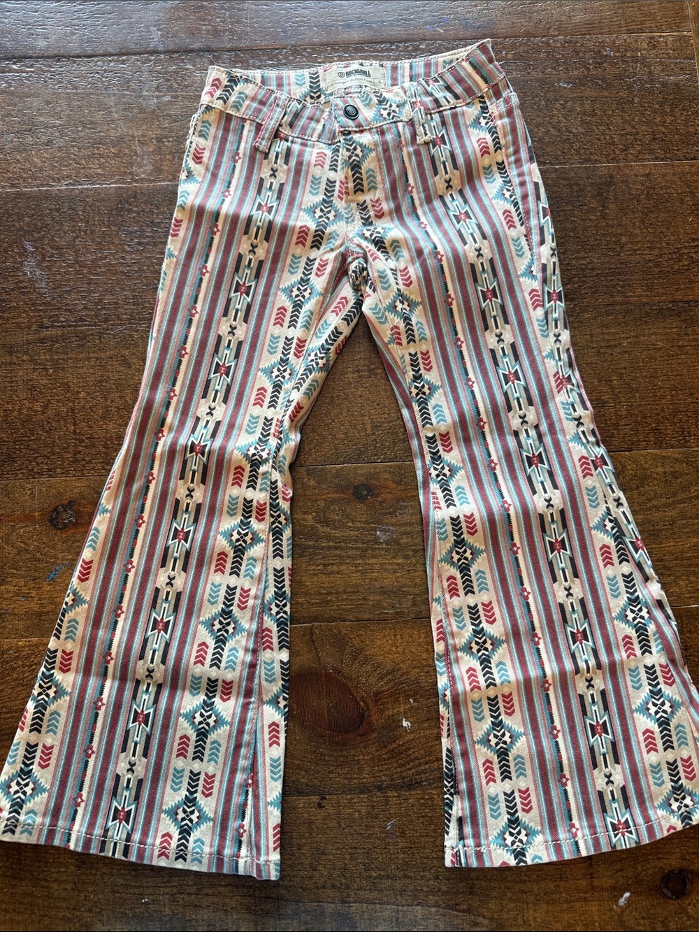 Girl’s Southwest-Print Flared Jeans in Multi-Color